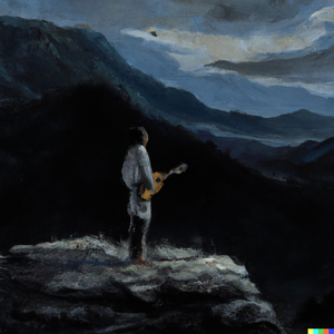 DALL·E 2022-10-02 11.30.20 - a painting of a lonely guitar player in the mountains in the style of Caspar David Friedrich.png